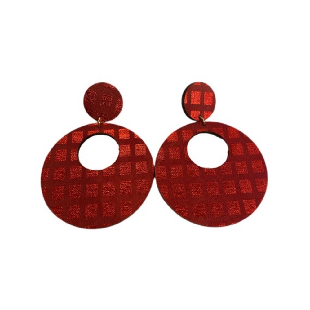 Red Disco Laser Cut Fabric Hoop Earrings
